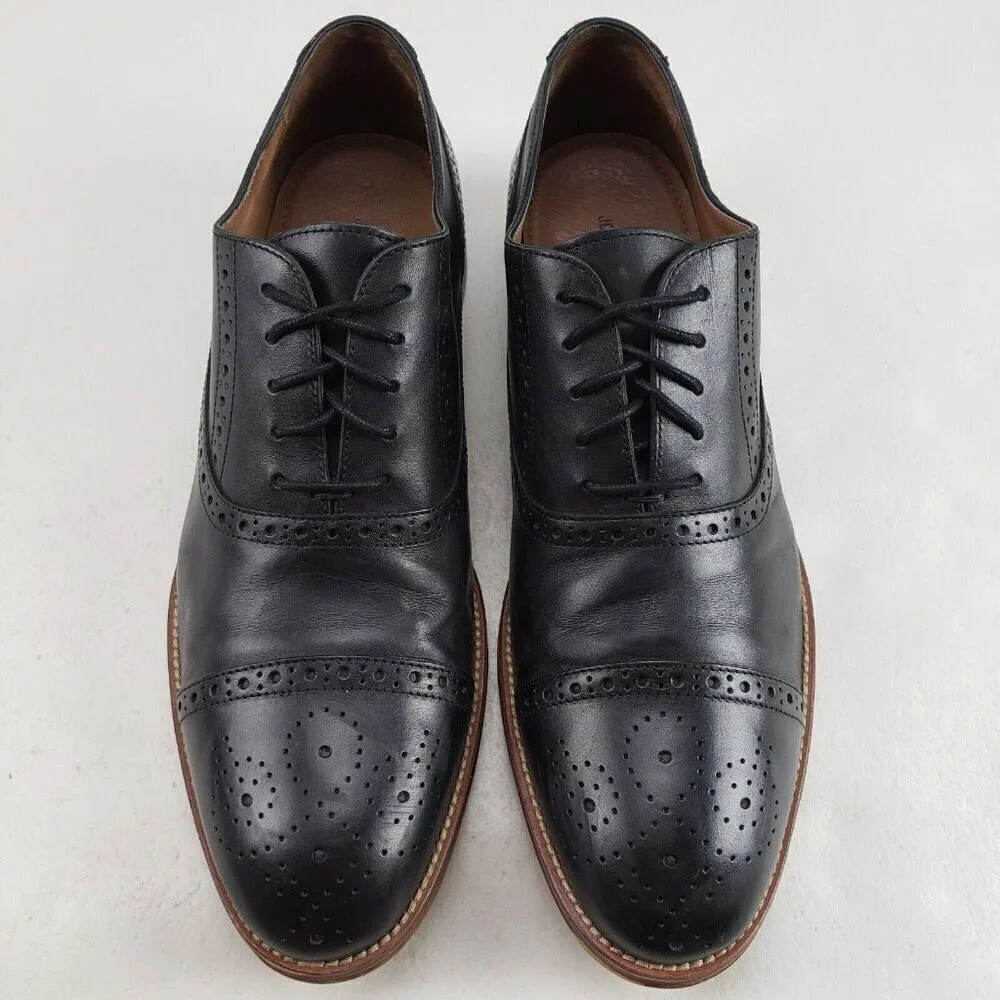 Johnston Murphy Conard Leather Oxford Mens 13 Black Brogue Cap Toe Dress Shoe